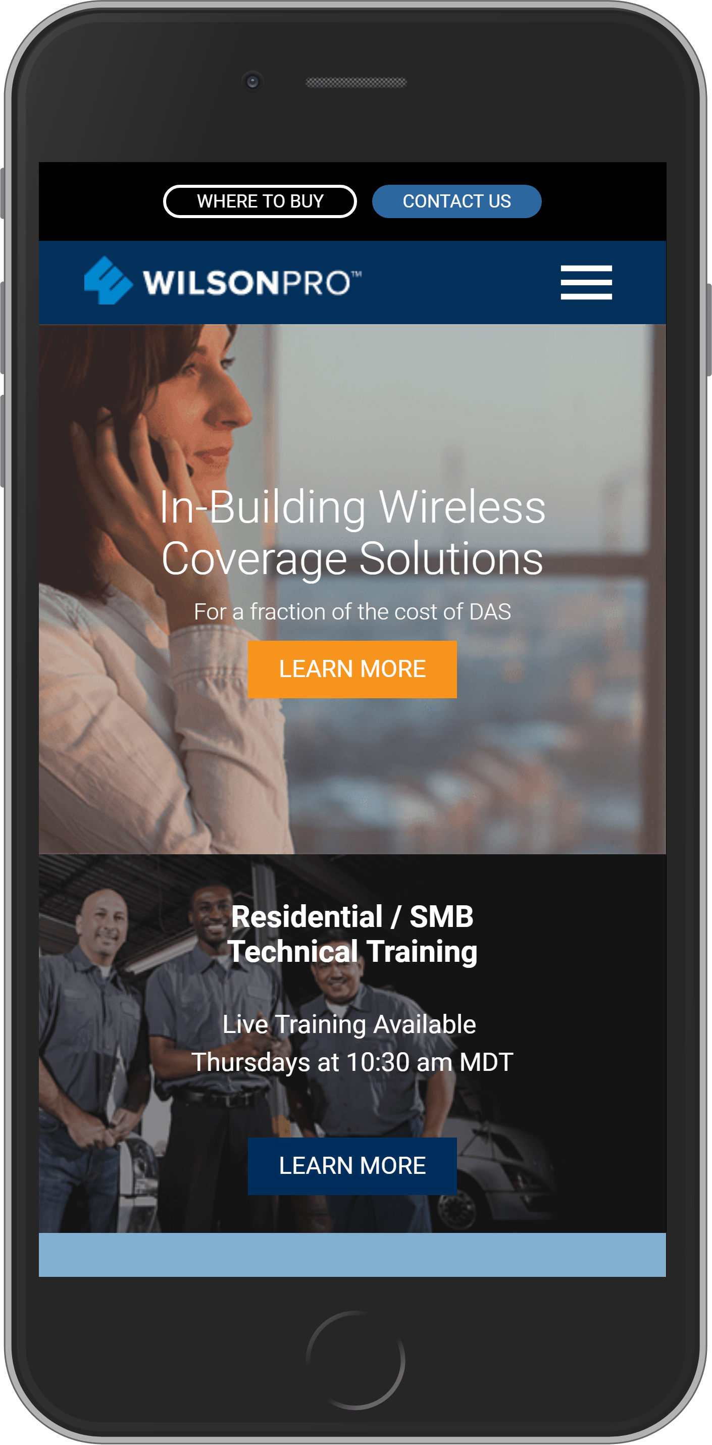WilsonPro website on mobile